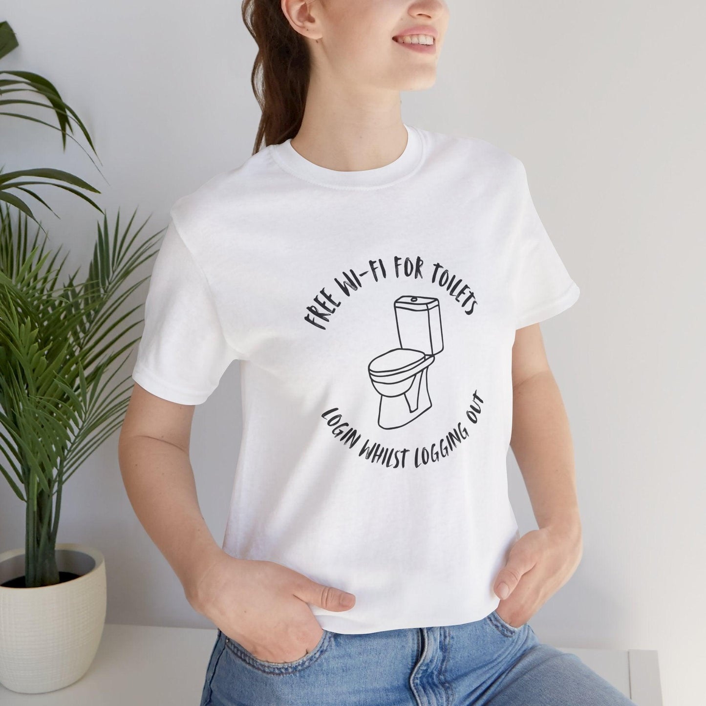 Free Wi-Fi in Toilets Unisex Jersey Short Sleeve Tee