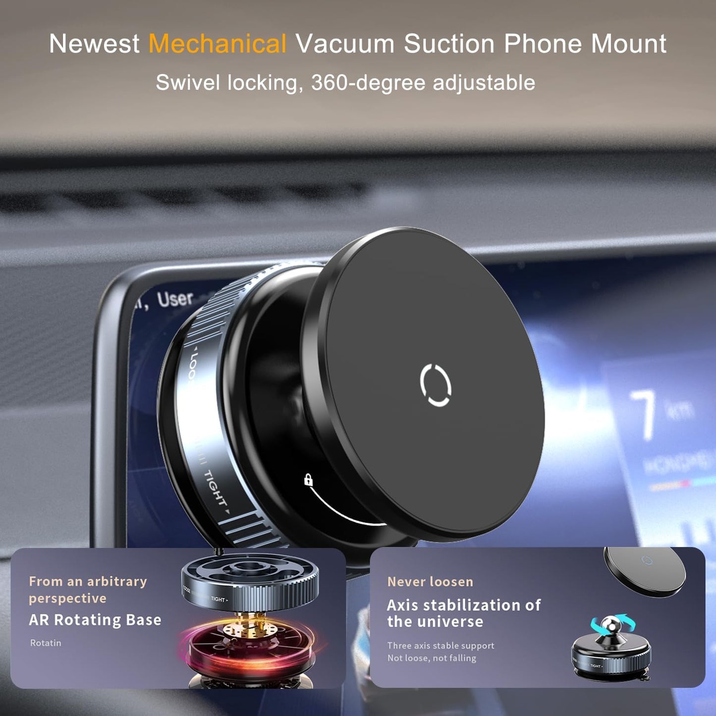 Swivel Locking Mechanical Vacuum Magnetic Car Suction Phone Holder