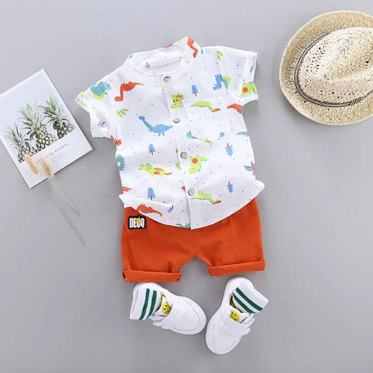 Cartoon Dinosaur Print Toddler Boy Summer Set - Emporium WRJJ