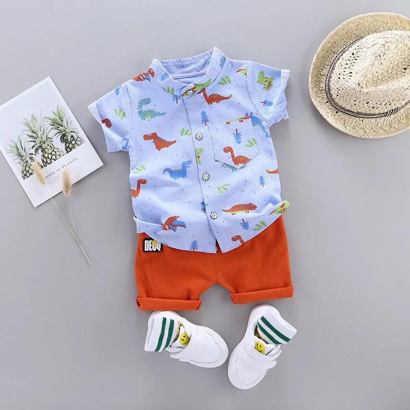 Cartoon Dinosaur Print Toddler Boy Summer Set - Emporium WRJJ