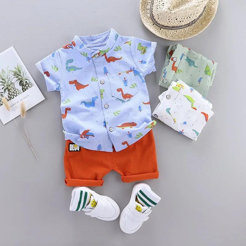 Cartoon Dinosaur Print Toddler Boy Summer Set - Emporium WRJJ