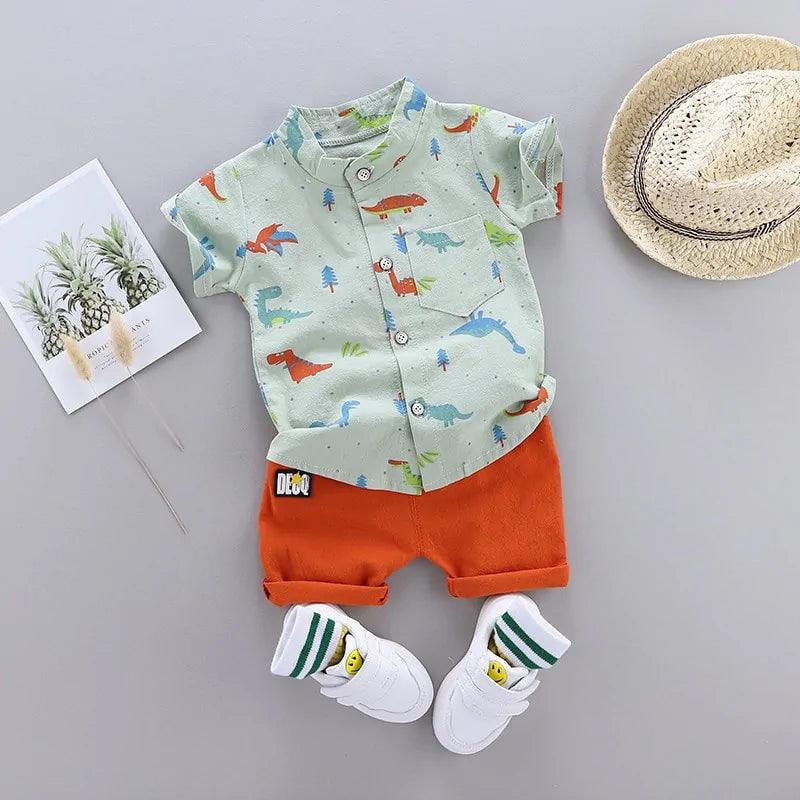 Cartoon Dinosaur Print Toddler Boy Summer Set - Emporium WRJJ