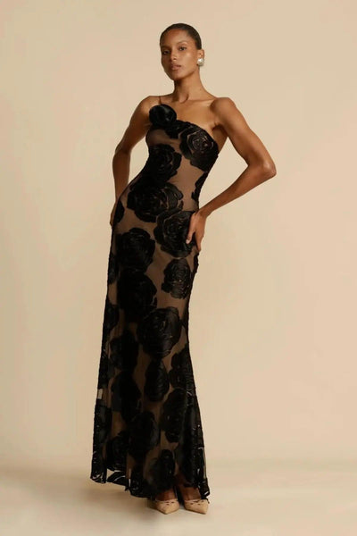 Diagonal Collar Evening Dress - Emporium WRJJ