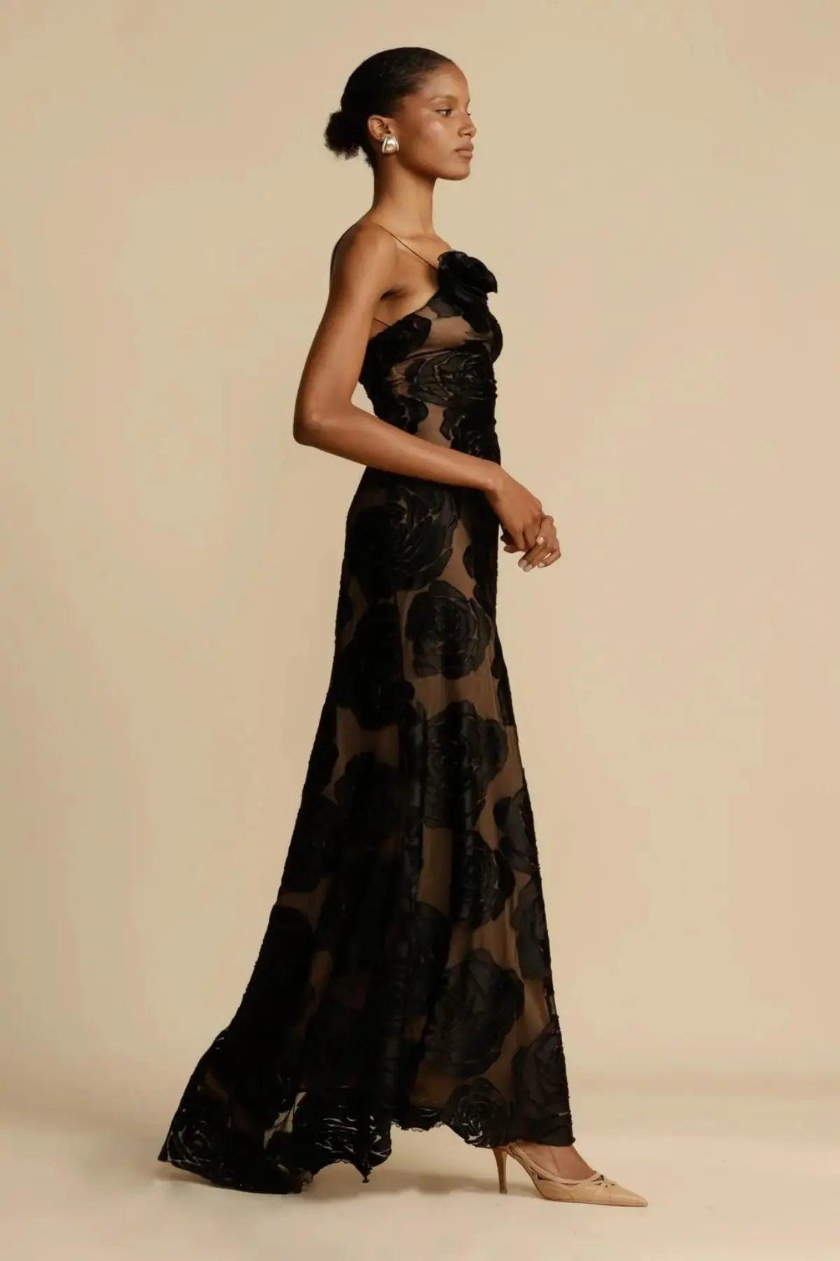 Diagonal Collar Evening Dress - Emporium WRJJ