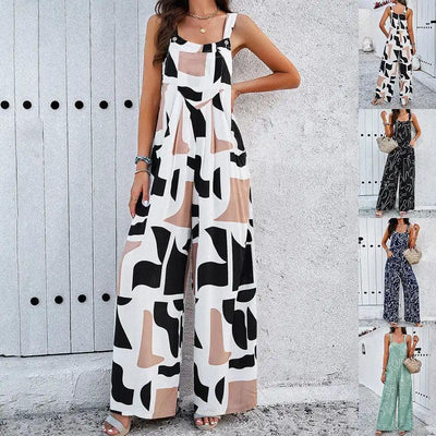 Fashion Print Square Neck Jumpsuit - Emporium WRJJ