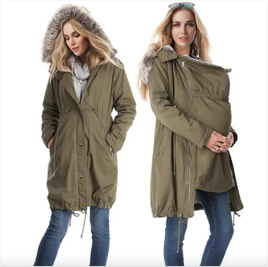 Fur-Collared Maternity Coat - Emporium WRJJ