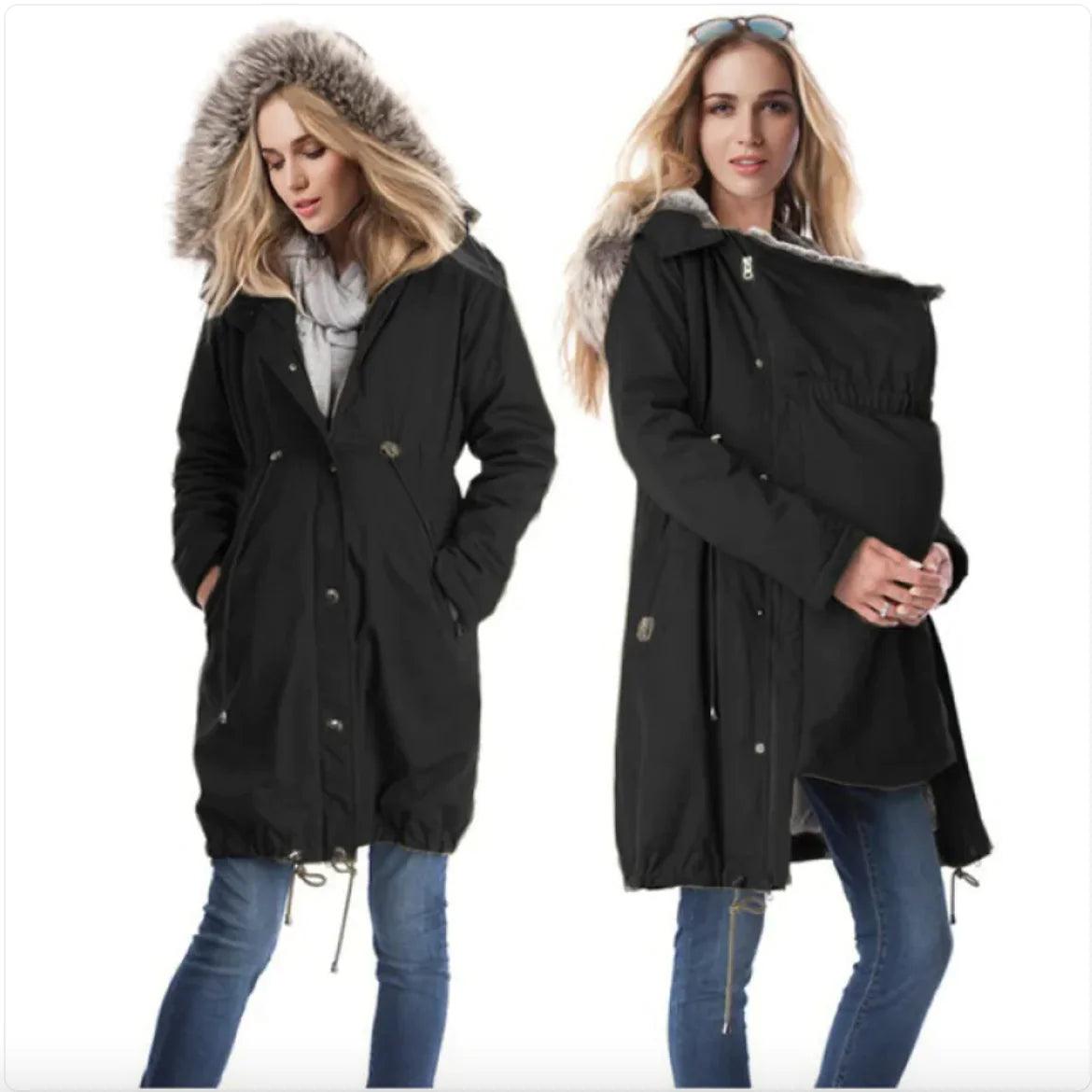 Fur-Collared Maternity Coat - Emporium WRJJ