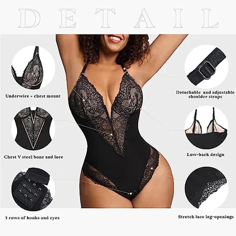 Lace V-Neck Shapewear - Emporium WRJJ