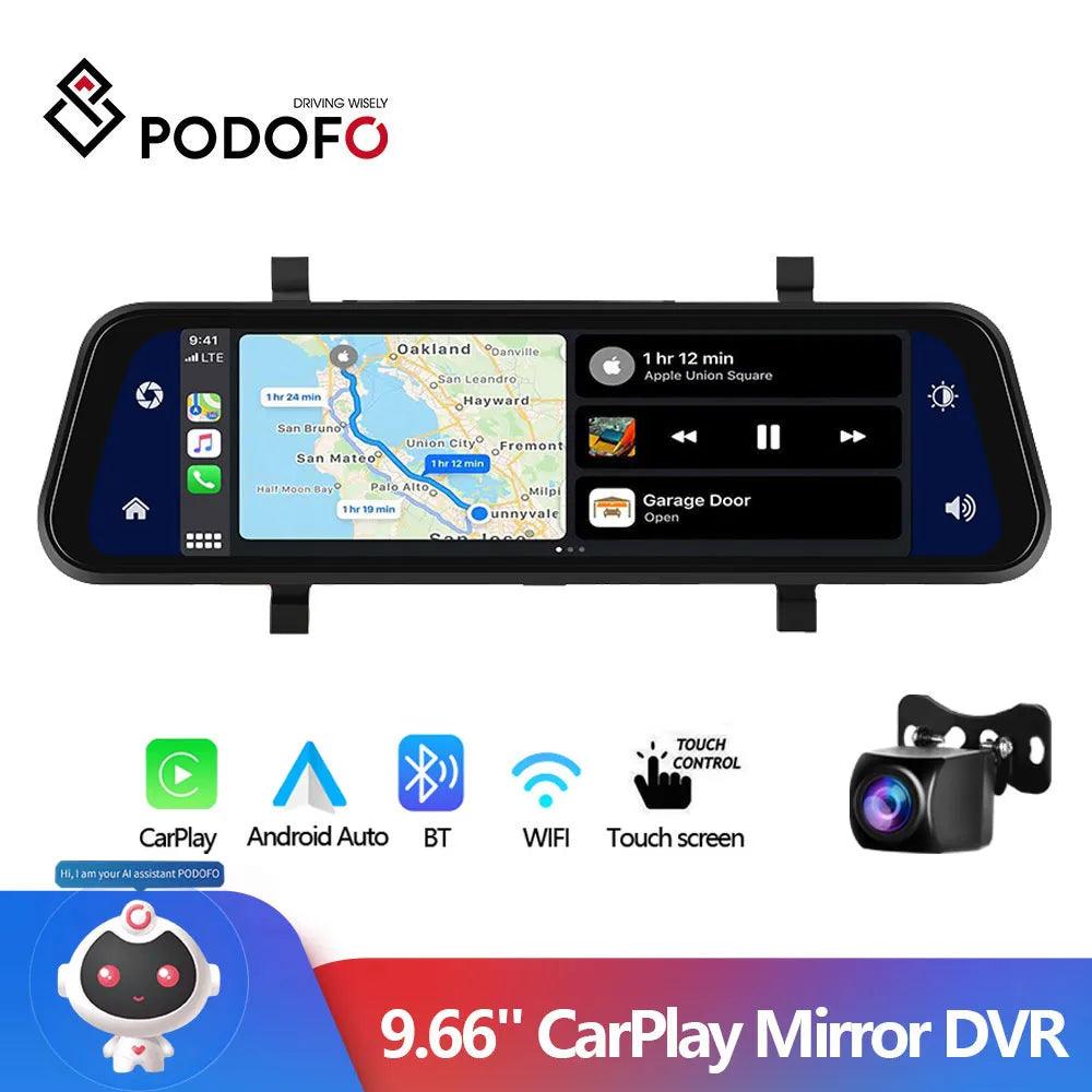 Podofo Carplay/ Android Auto Touchscreen Dashcam Mirror - Emporium WRJJ