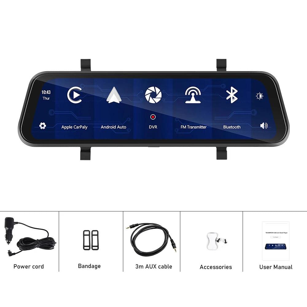 Podofo Carplay/ Android Auto Touchscreen Dashcam Mirror - Emporium WRJJ