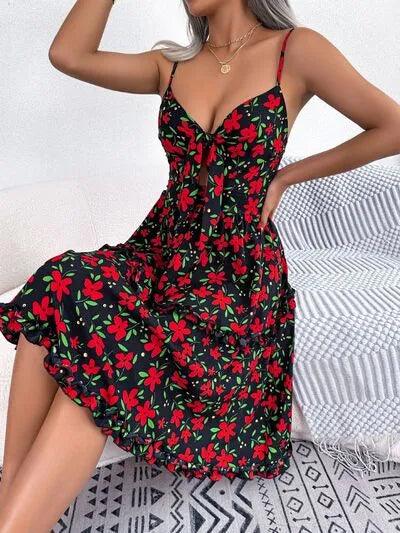 Printed Plunge Sleeve Cami Dress - Emporium WRJJ