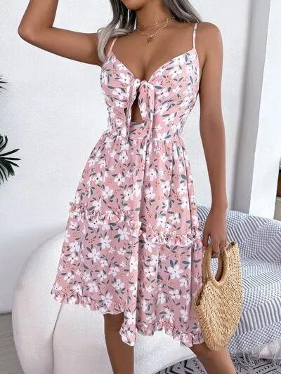 Printed Plunge Sleeve Cami Dress - Emporium WRJJ