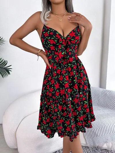 Printed Plunge Sleeve Cami Dress - Emporium WRJJ