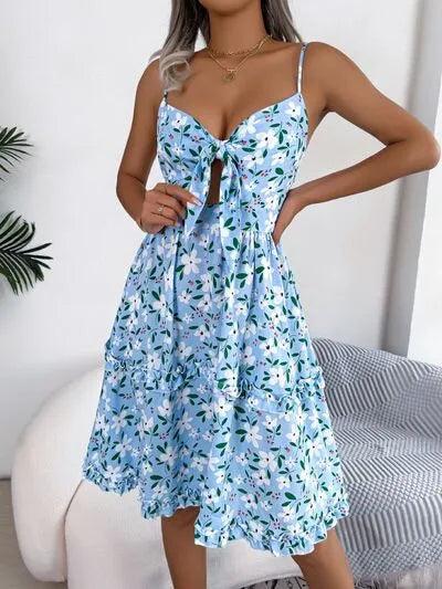 Printed Plunge Sleeve Cami Dress - Emporium WRJJ