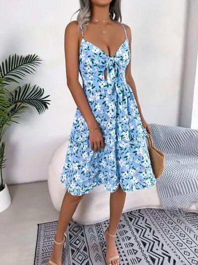 Printed Plunge Sleeve Cami Dress - Emporium WRJJ