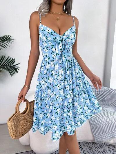 Printed Plunge Sleeve Cami Dress - Emporium WRJJ