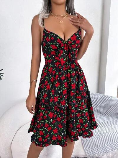 Printed Plunge Sleeve Cami Dress - Emporium WRJJ