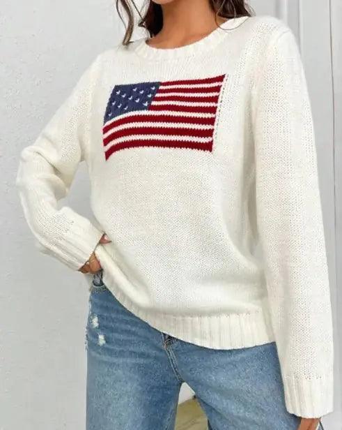 Round Neck Flag Sweater - Emporium WRJJ