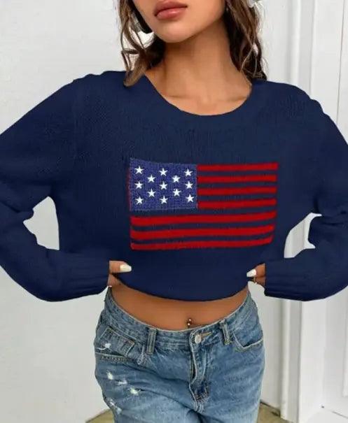 Round Neck Flag Sweater - Emporium WRJJ