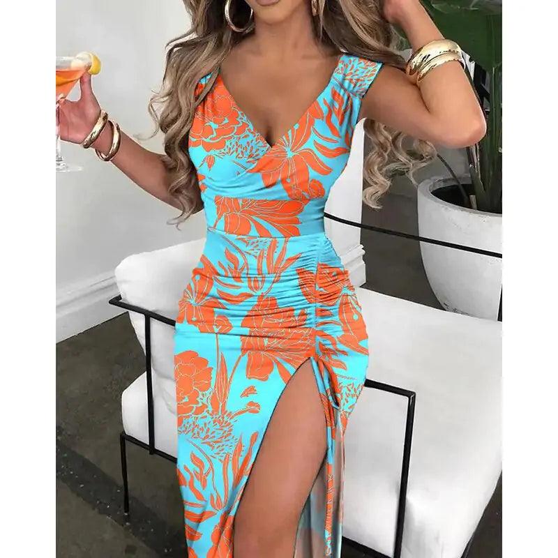 Summer V-Neck High Slit Dress - Emporium WRJJ