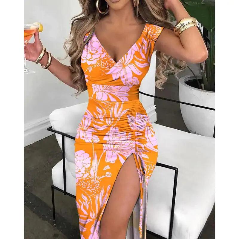 Summer V-Neck High Slit Dress - Emporium WRJJ