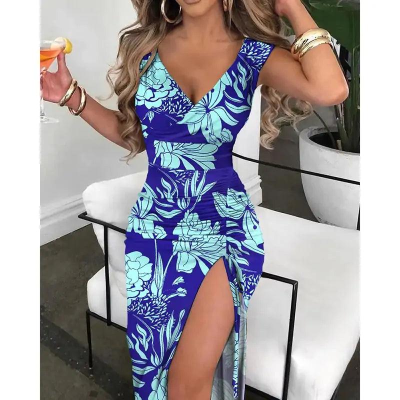 Summer V-Neck High Slit Dress - Emporium WRJJ