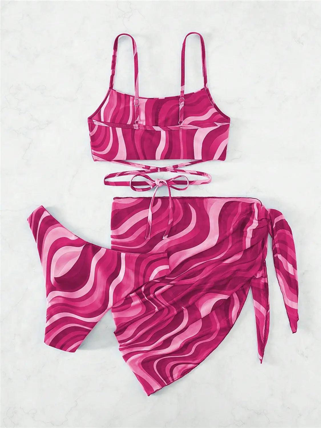 Tied Printed Three-Piece Swimsuit - Emporium WRJJ