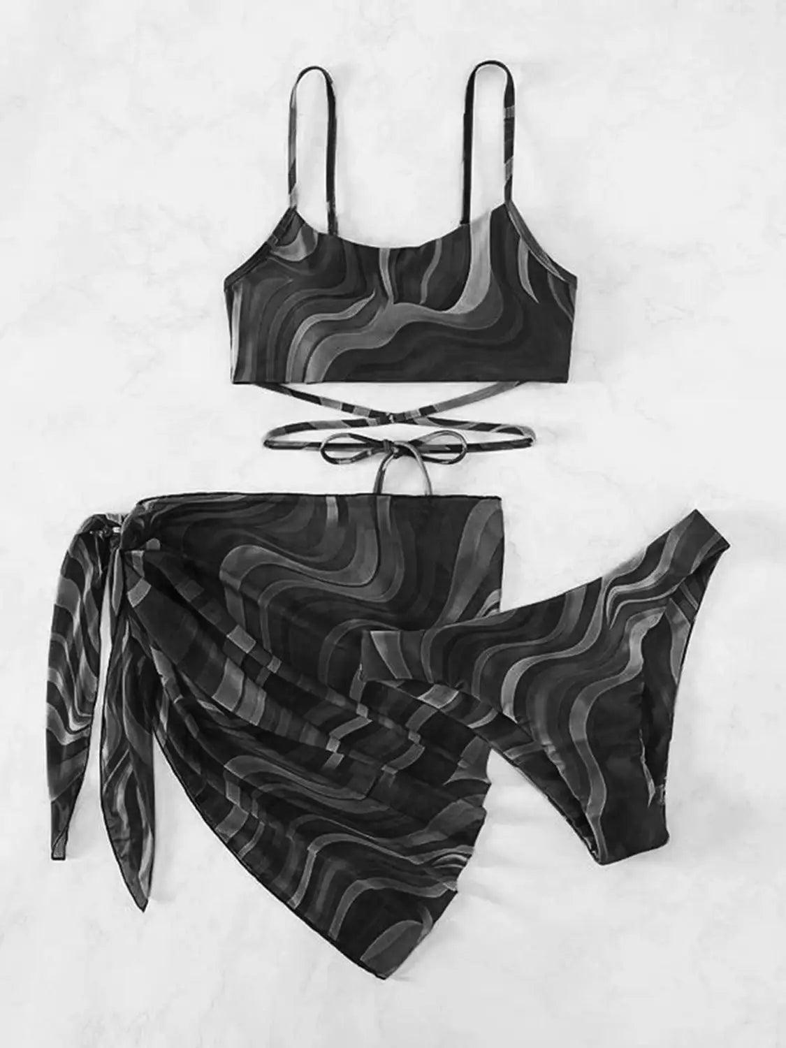 Tied Printed Three-Piece Swimsuit - Emporium WRJJ