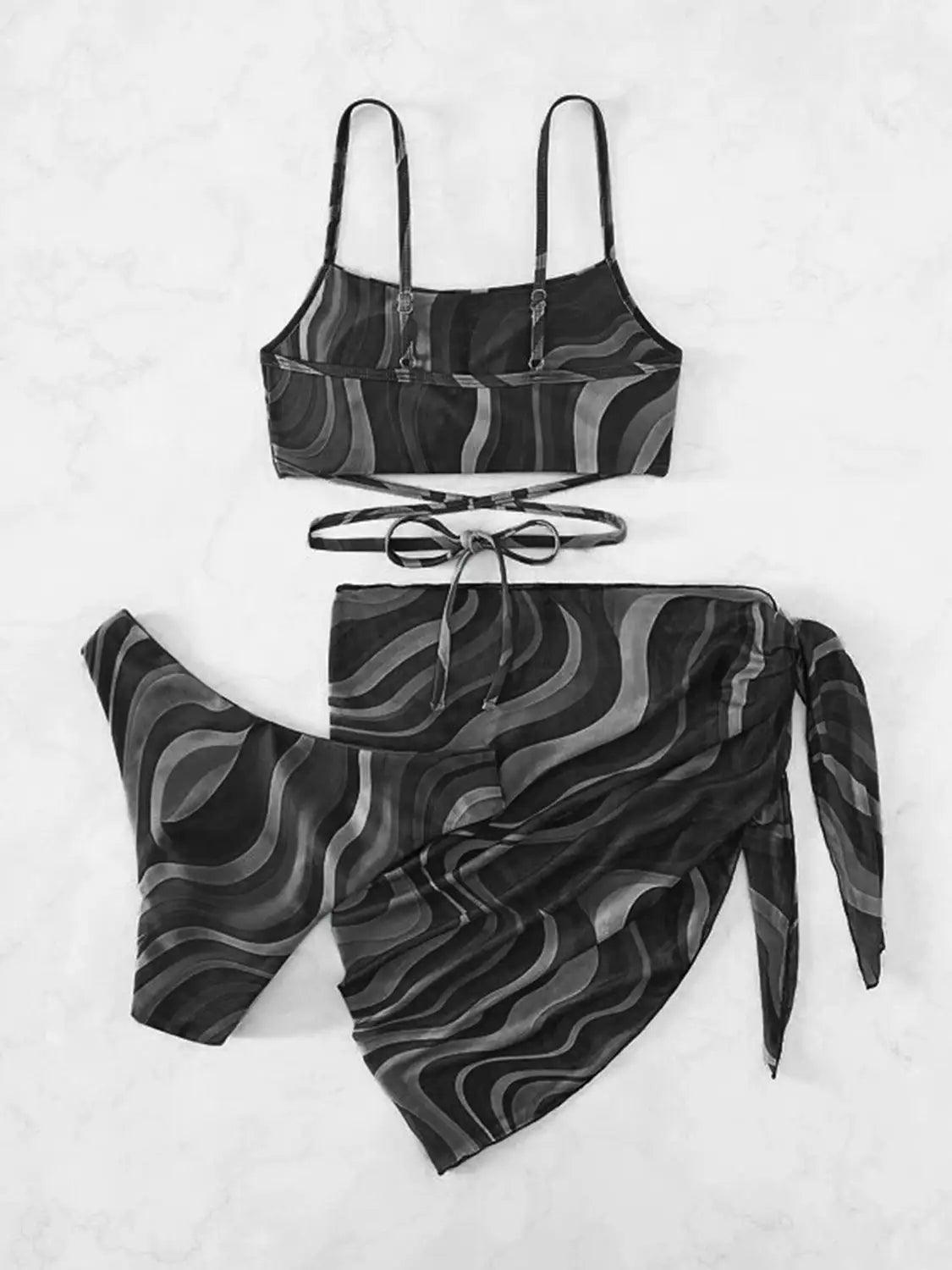 Tied Printed Three-Piece Swimsuit - Emporium WRJJ