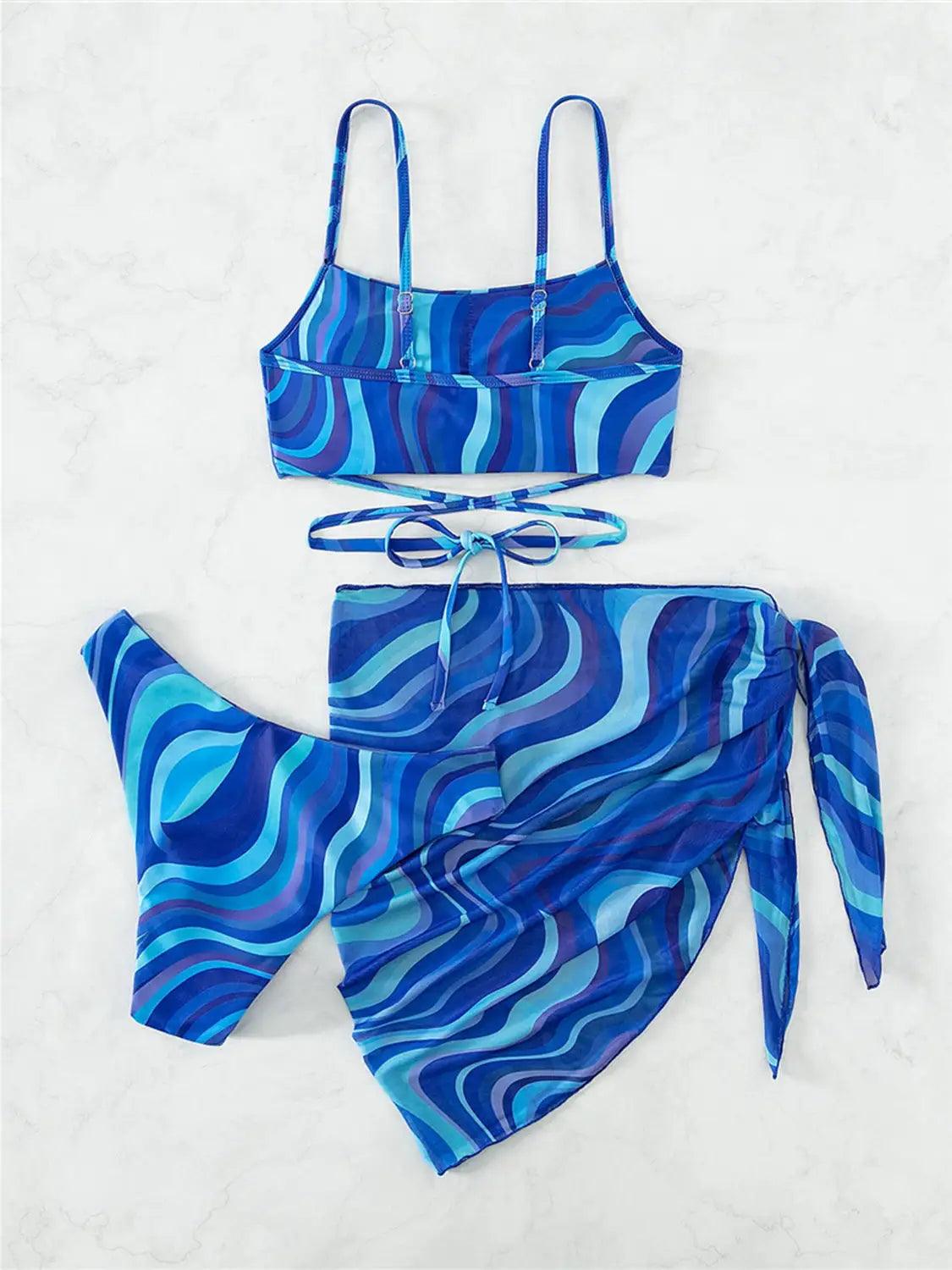 Tied Printed Three-Piece Swimsuit - Emporium WRJJ