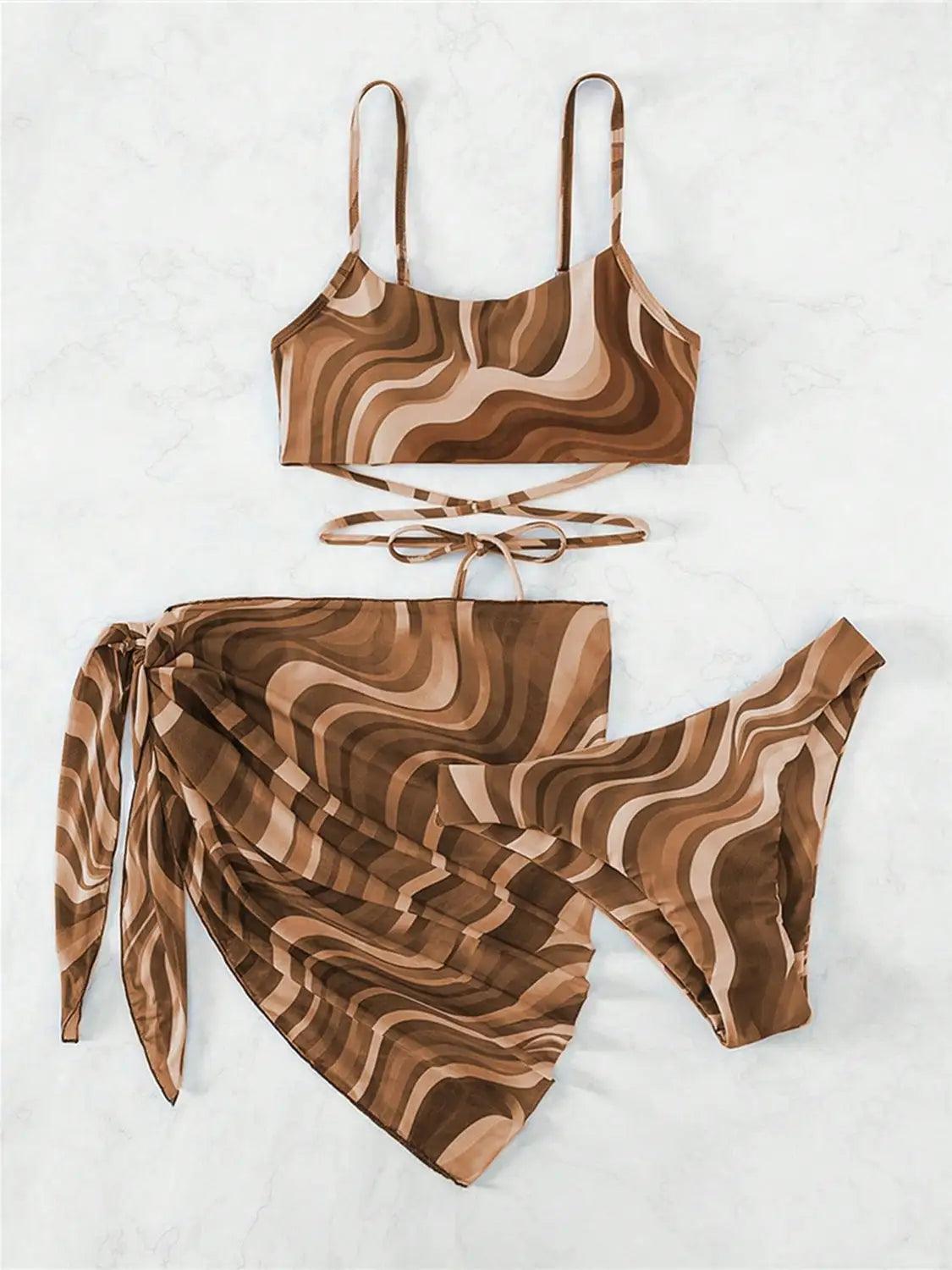 Tied Printed Three-Piece Swimsuit - Emporium WRJJ