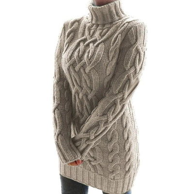 Turtleneck Twist Knitted Sweater Dress - Emporium WRJJ