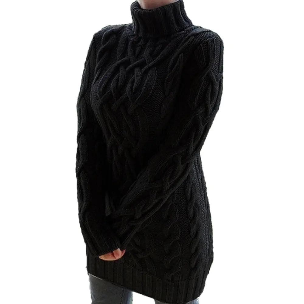 Turtleneck Twist Knitted Sweater Dress - Emporium WRJJ