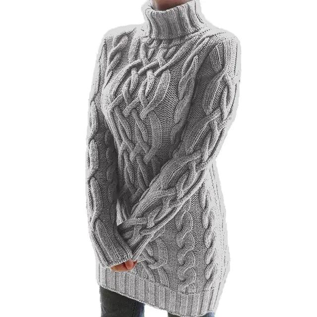 Turtleneck Twist Knitted Sweater Dress - Emporium WRJJ