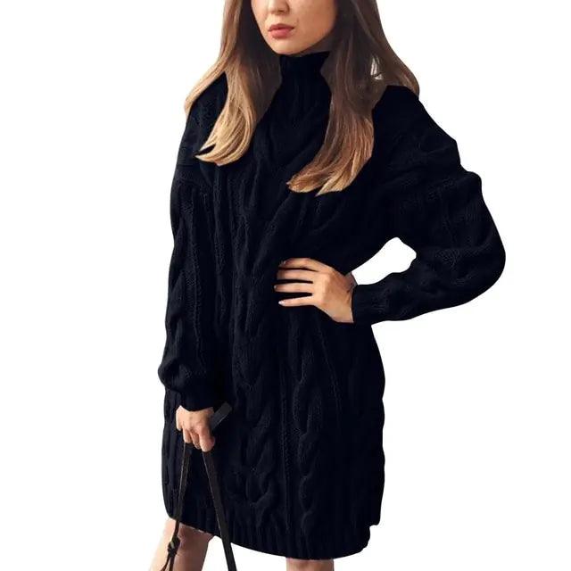 Turtleneck Twist Knitted Sweater Dress - Emporium WRJJ