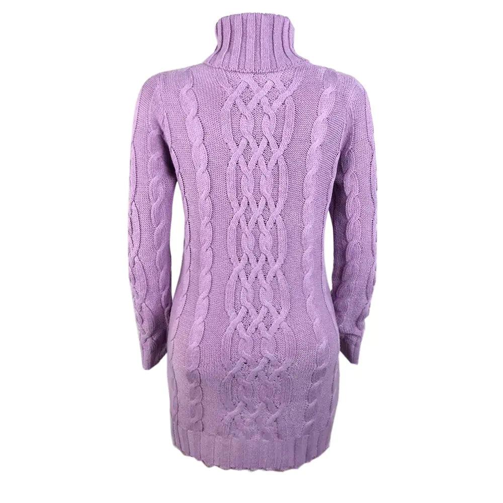 Turtleneck Twist Knitted Sweater Dress - Emporium WRJJ