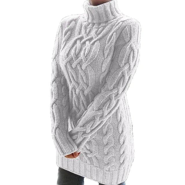 Turtleneck Twist Knitted Sweater Dress - Emporium WRJJ