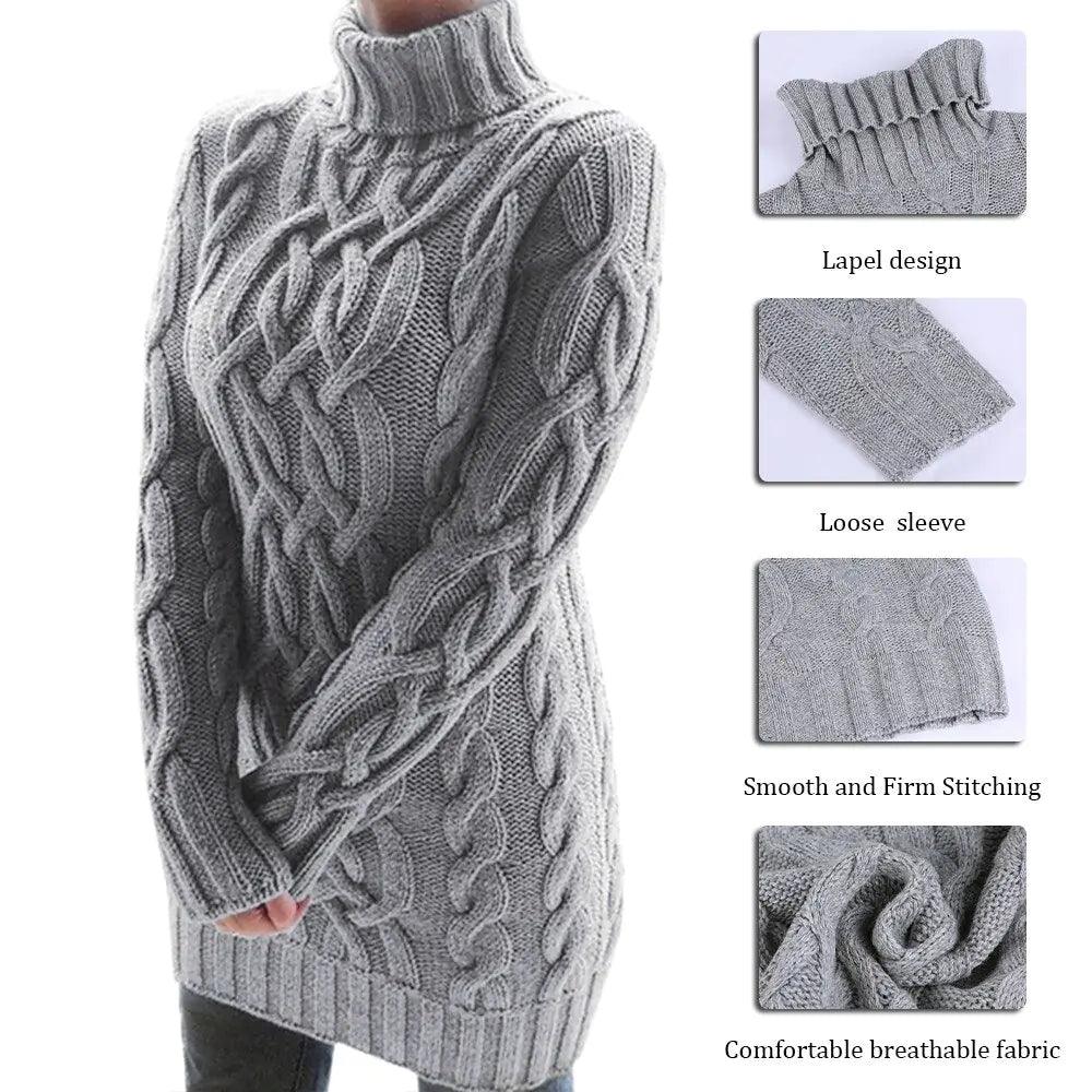 Turtleneck Twist Knitted Sweater Dress - Emporium WRJJ