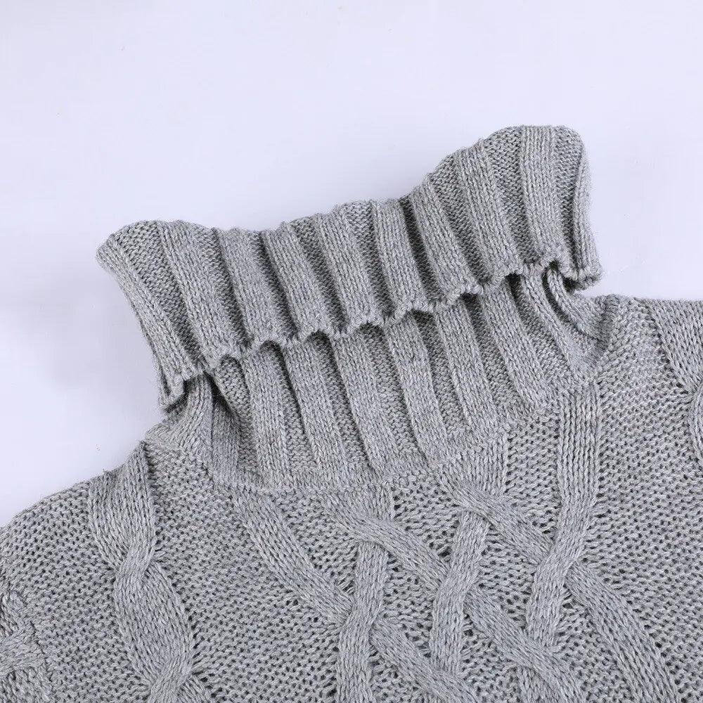 Turtleneck Twist Knitted Sweater Dress - Emporium WRJJ