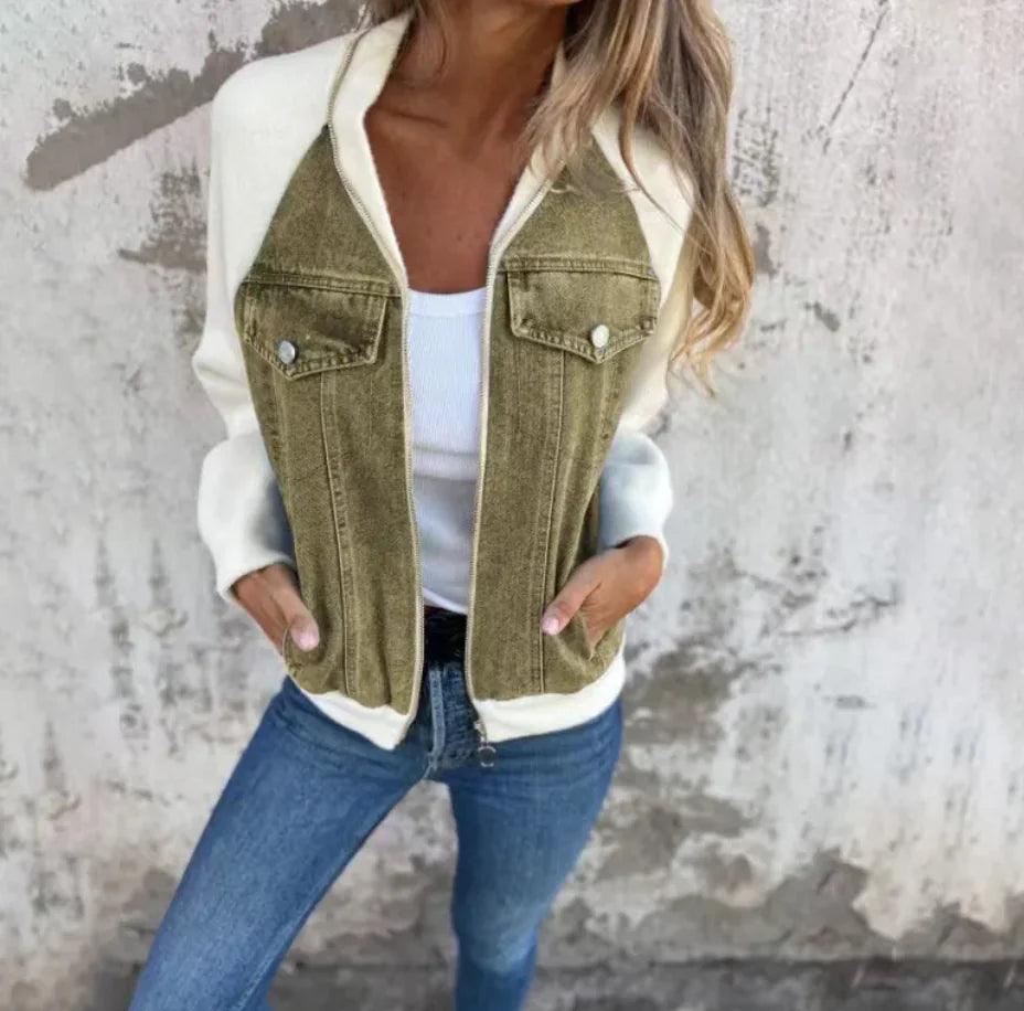 Women's Casual Hooded Denim Patchwork Jacket - Emporium WRJJ