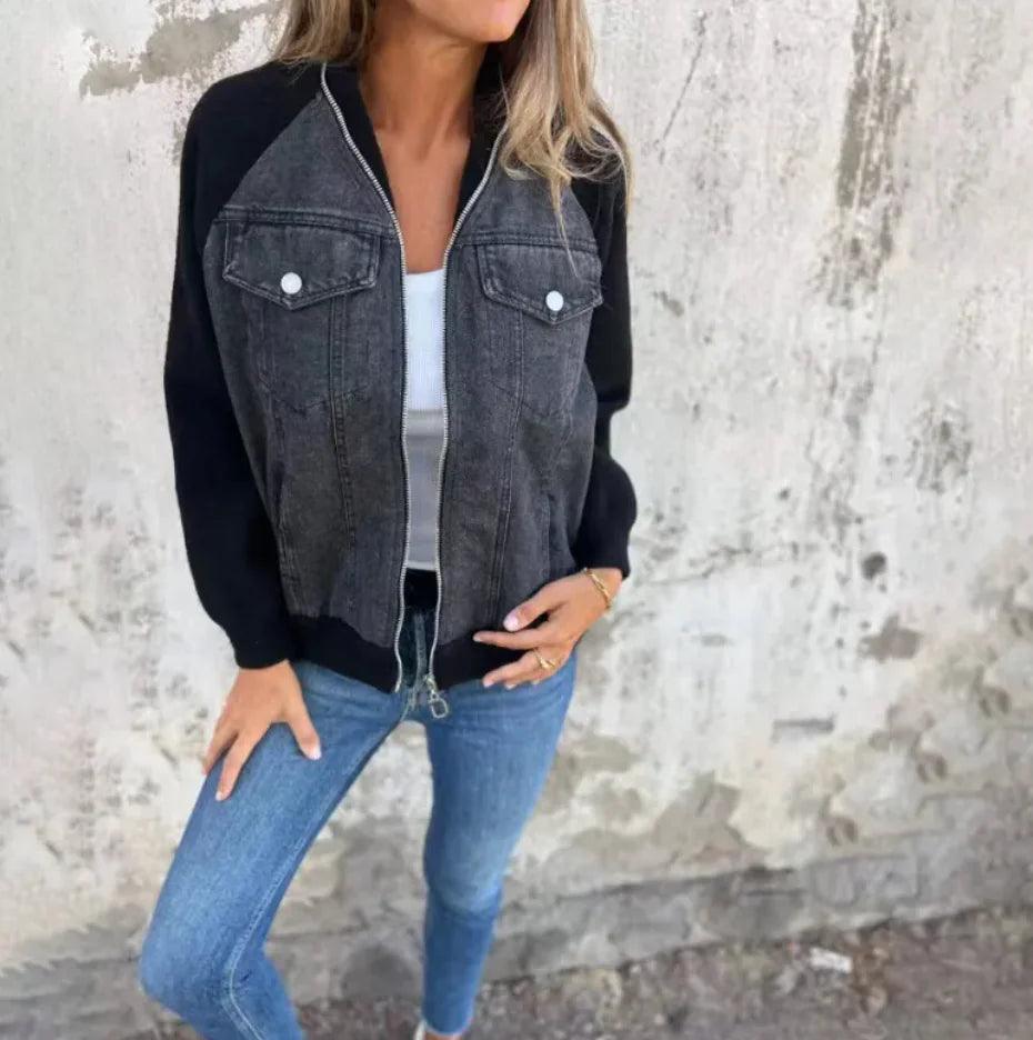 Women's Casual Hooded Denim Patchwork Jacket - Emporium WRJJ