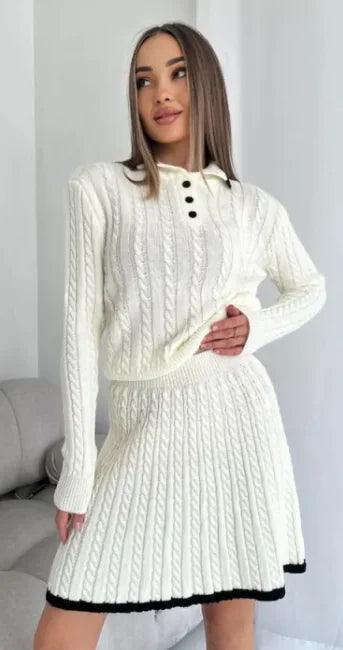 Women's Long Sleeve Knitted Button Sweater Dress Suit - Emporium WRJJ