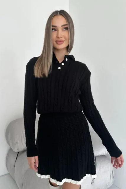 Women's Long Sleeve Knitted Button Sweater Dress Suit - Emporium WRJJ