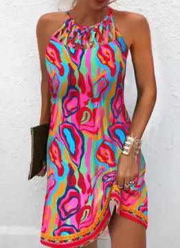 Women's Printed Sleeveless Hollow Dress - Emporium WRJJ