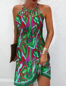 Women's Printed Sleeveless Hollow Dress - Emporium WRJJ