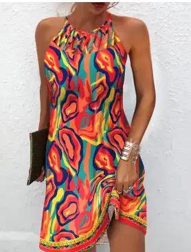 Women's Printed Sleeveless Hollow Dress - Emporium WRJJ