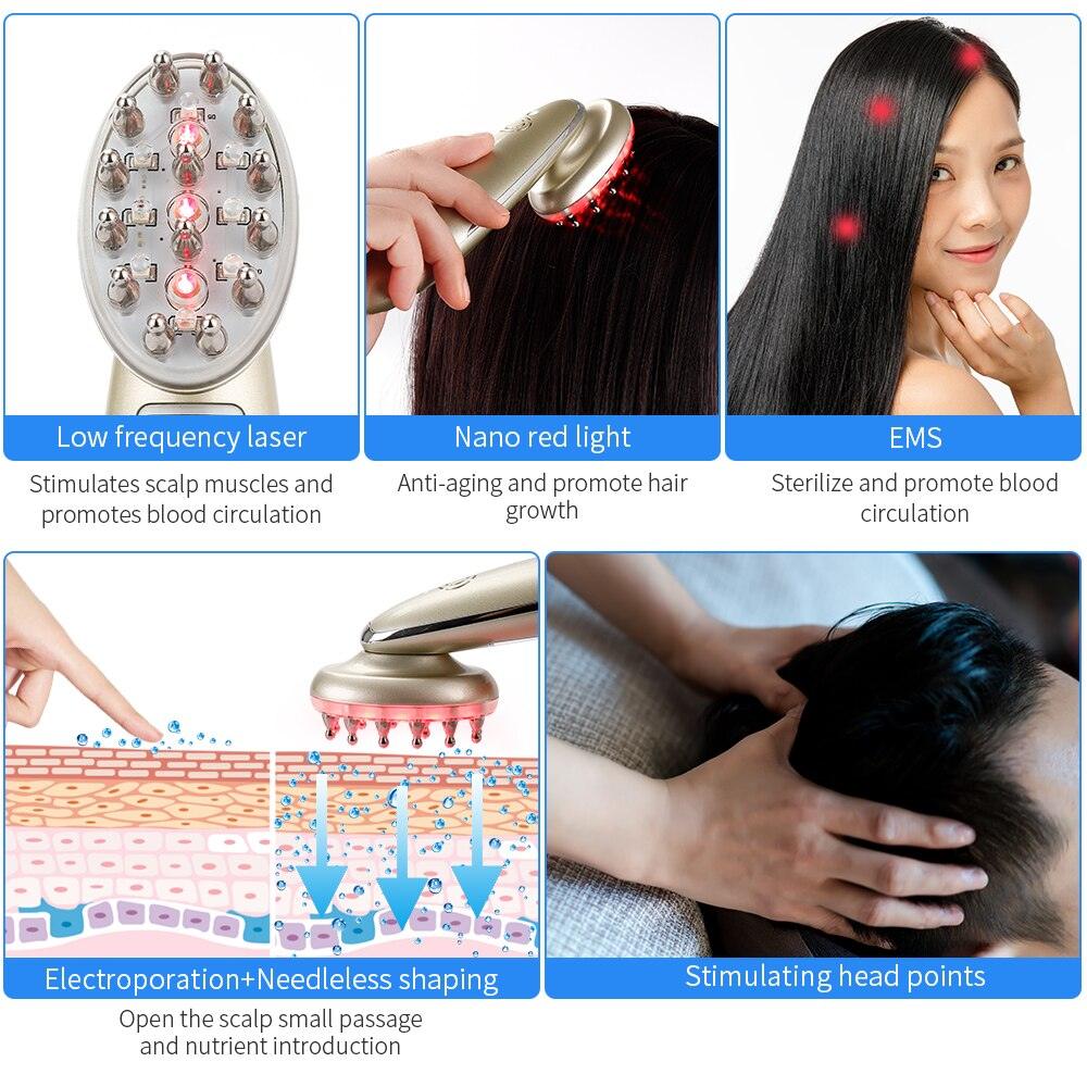 Electric Laser Hair Growth Comb Infrared EMS RF Vibration Massager Microcurrent Hair Care Hair Loss Treatment Hair Regrowth - Emporium WRJJ