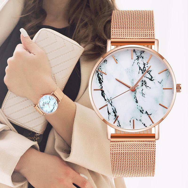 Fashion Rose Gold Mesh Band Creative Marble Female Wrist Watch Luxury Women Quartz Watches Gifts Relogio Feminino Drop Shipping - Emporium WRJJ