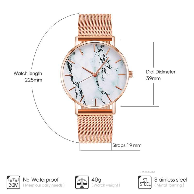 Fashion Rose Gold Mesh Band Creative Marble Female Wrist Watch Luxury Women Quartz Watches Gifts Relogio Feminino Drop Shipping - Emporium WRJJ